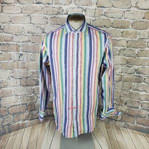 Thomas PINK Dress Shirt Size 16 34 1/2 Rainbow